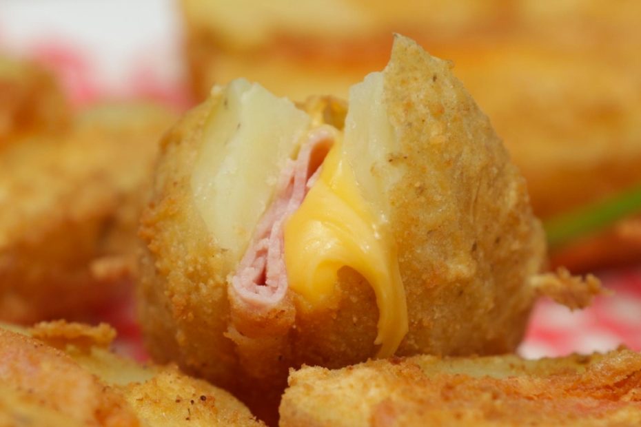 Batata à milanesa recheada com presunto e queijo